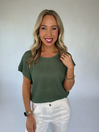 Soaking Up The Sunshine Knit Top - Dark Green