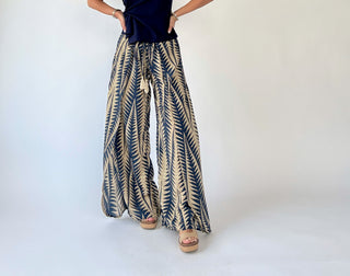 Golden Palms Faux Wrap Pant - Navy/Gold