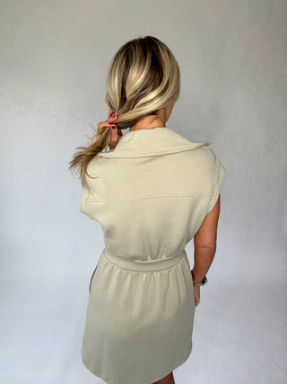 Casual Staple Zip Dress - Light Sage