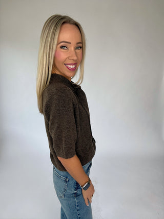 Naturally Yours Tie Neck Sweater - Brown