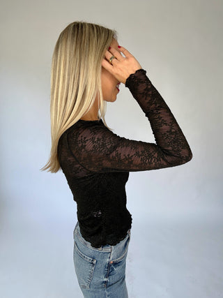 Softly Sophisticated Floral Mesh Top - Black