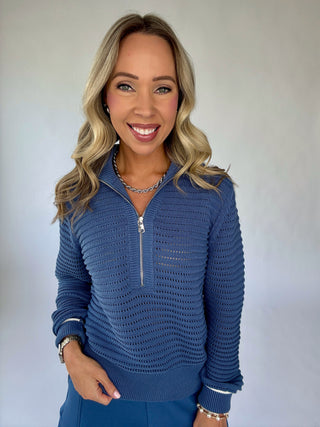 VARLEY Morwenna Half Zip Knit - Bijou Blue