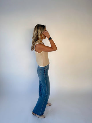 The Belmont Knit Top - Beige/White