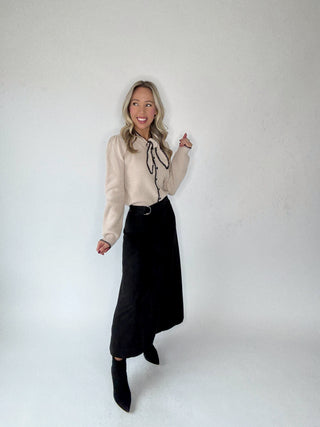 The Belted Statement Suede Skirt - Black