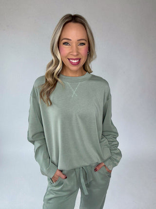 Satin Serenity Crewneck Sweatshirt - Sage