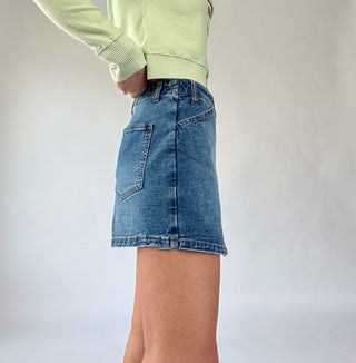 Fiona Stretch Denim Wrap Skort - Dark Wash