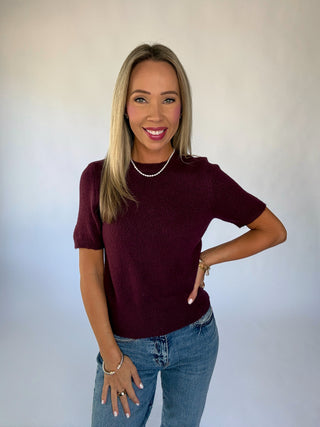 The Classic Moment Short Sleeve Sweater - Dark Cherry