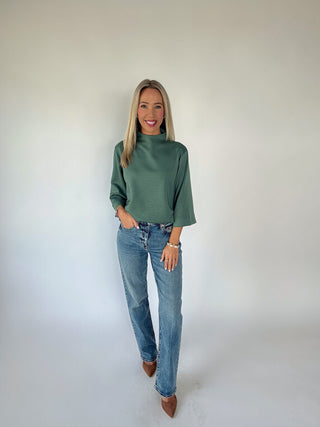 Easy Choice Mock Neck Top - Slate Green