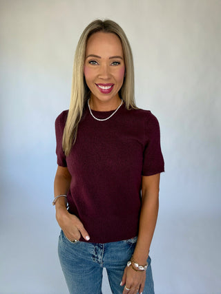 The Classic Moment Short Sleeve Sweater - Dark Cherry