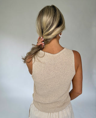 Soft Shimmer Crochet Knit Tank - Natural