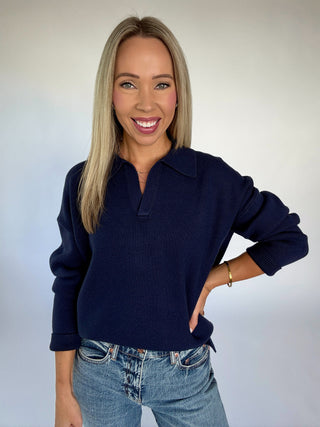 Easy Does It Collared Sweater - Navy