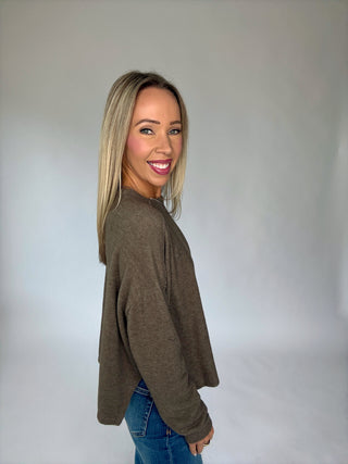 It's That Simple Crewneck Top - Mocha