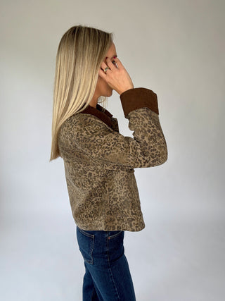 Walk On The Wild Side Corduroy Collar Jacket - Brown Multi