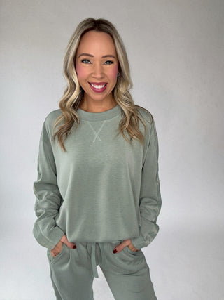 Satin Serenity Crewneck Sweatshirt - Sage