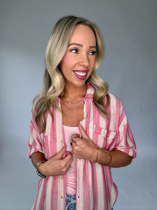 It All Lines Up Striped Top - Pink