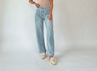 Villa Drawstring Barrel Leg Jeans