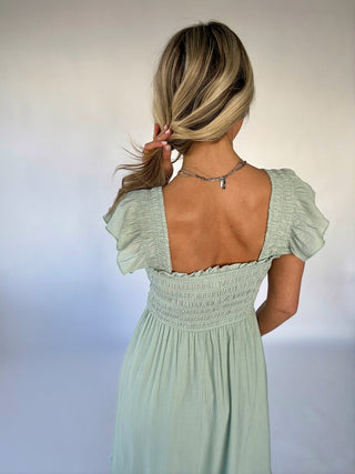 Warm Breeze Ruffle Sleeve Midi Dress - Mint