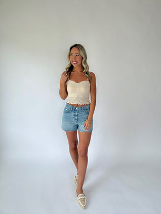 Fine Lace Scalloped Bralette - Nude