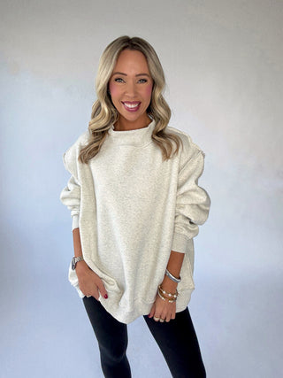 Cozy Hour Mock Neck Sweatshirt - Ash Grey