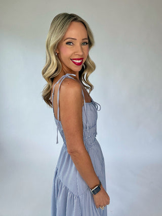 Effortless Americana Striped Midi Dress - Blue