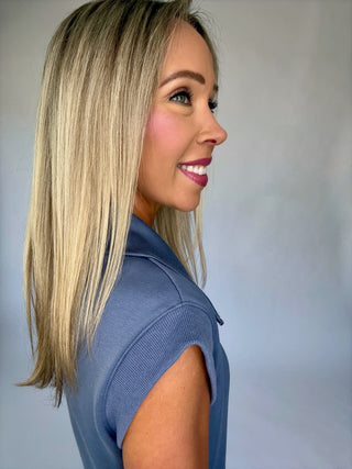 Ready For Anything Front Zip Mini Dress - Dusty Blue