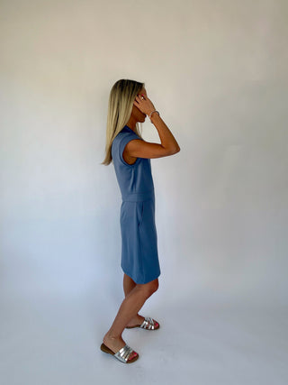 Ready For Anything Front Zip Mini Dress - Dusty Blue