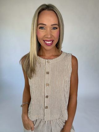 Perfectly Aligned Striped Tank - Mocha