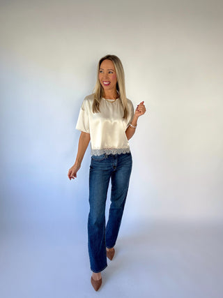 Love Me In Lace Satin Top - Ivory