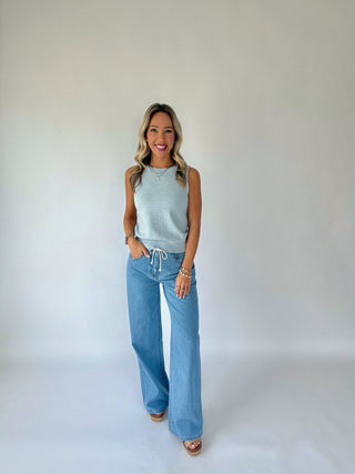 Madison Striped Mid Rise Wide Leg Jeans