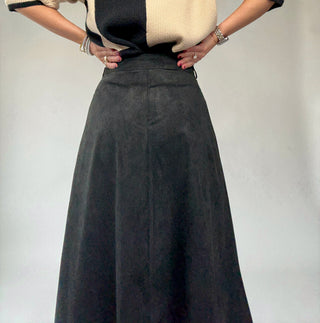 The Belted Statement Suede Skirt - Black
