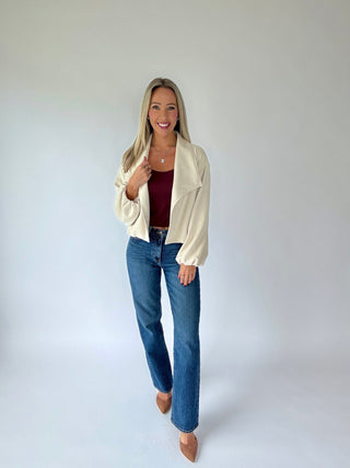 Meet Me In Autumn Suede Bubble Hem Jacket - Bone