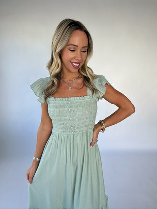 Warm Breeze Ruffle Sleeve Midi Dress - Mint