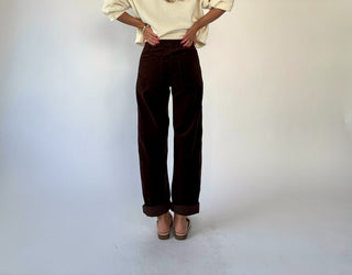 Villa Drawstring Barrel Leg Pants - Chocolate Corduroy