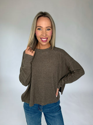 It's That Simple Crewneck Top - Mocha