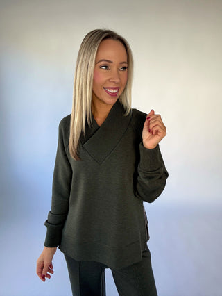 VARLEY Macie Zip Hem Sweat - Olive Marl