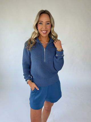VARLEY Morwenna Half Zip Knit - Bijou Blue