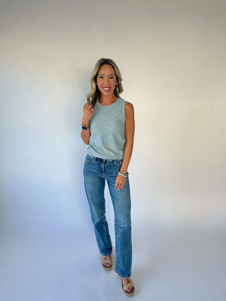Basic Is Best Sleeveless Knit Top - Seafoam