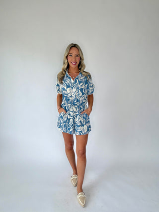 Sunset In Santorini Romper - Blue/Ivory