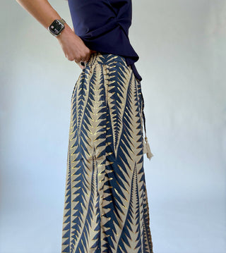 Golden Palms Faux Wrap Pant - Navy/Gold