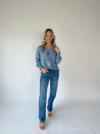 Always In Style V-Neck Cardigan - Acid Blue