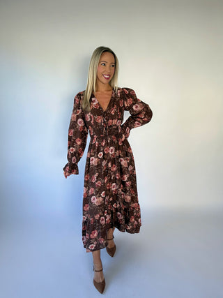 All the Right Reasons Midi Dress - Dark Brown Multi
