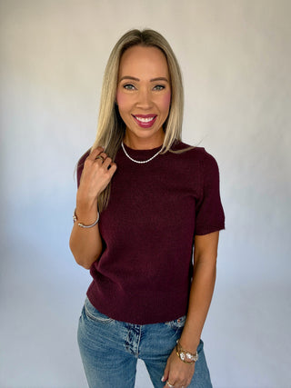 The Classic Moment Short Sleeve Sweater - Dark Cherry