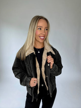 Free For The Day Fur Collar Denim Jacket - Black