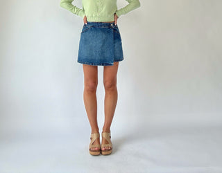 Fiona Stretch Denim Wrap Skort - Dark Wash