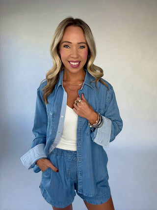 Softly Structured Tencel Shorts - Chambray Blue