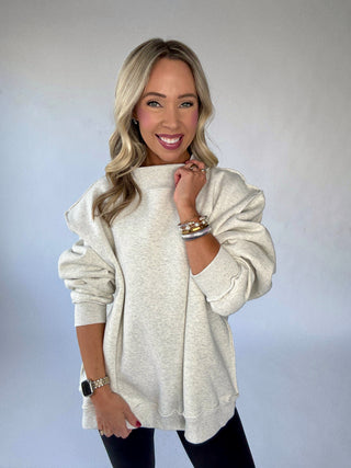 Cozy Hour Mock Neck Sweatshirt - Ash Grey