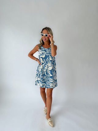 Sunset in Santorini Dress - Blue & Ivory