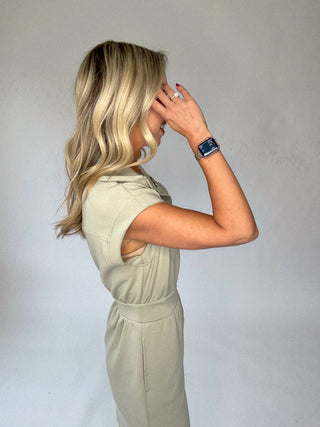 Casual Staple Zip Dress - Light Sage
