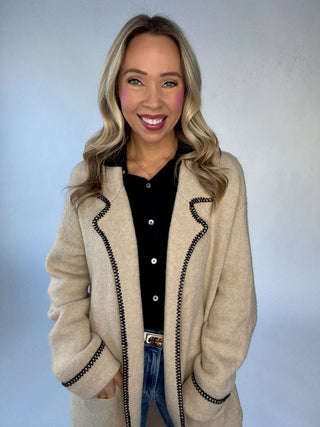 The Fiona Whipstitch Cardigan - Oatmeal