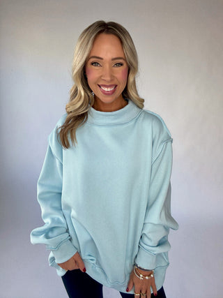 Cozy Hour Mock Neck Sweatshirt - Light Blue